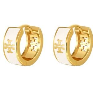 Gold and White Hoop Earrings